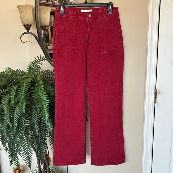 Brand New Risen High Rise Ankle Length Jeans Wine Red Fall Denim Cotton Stretch - Picture 2 of 16